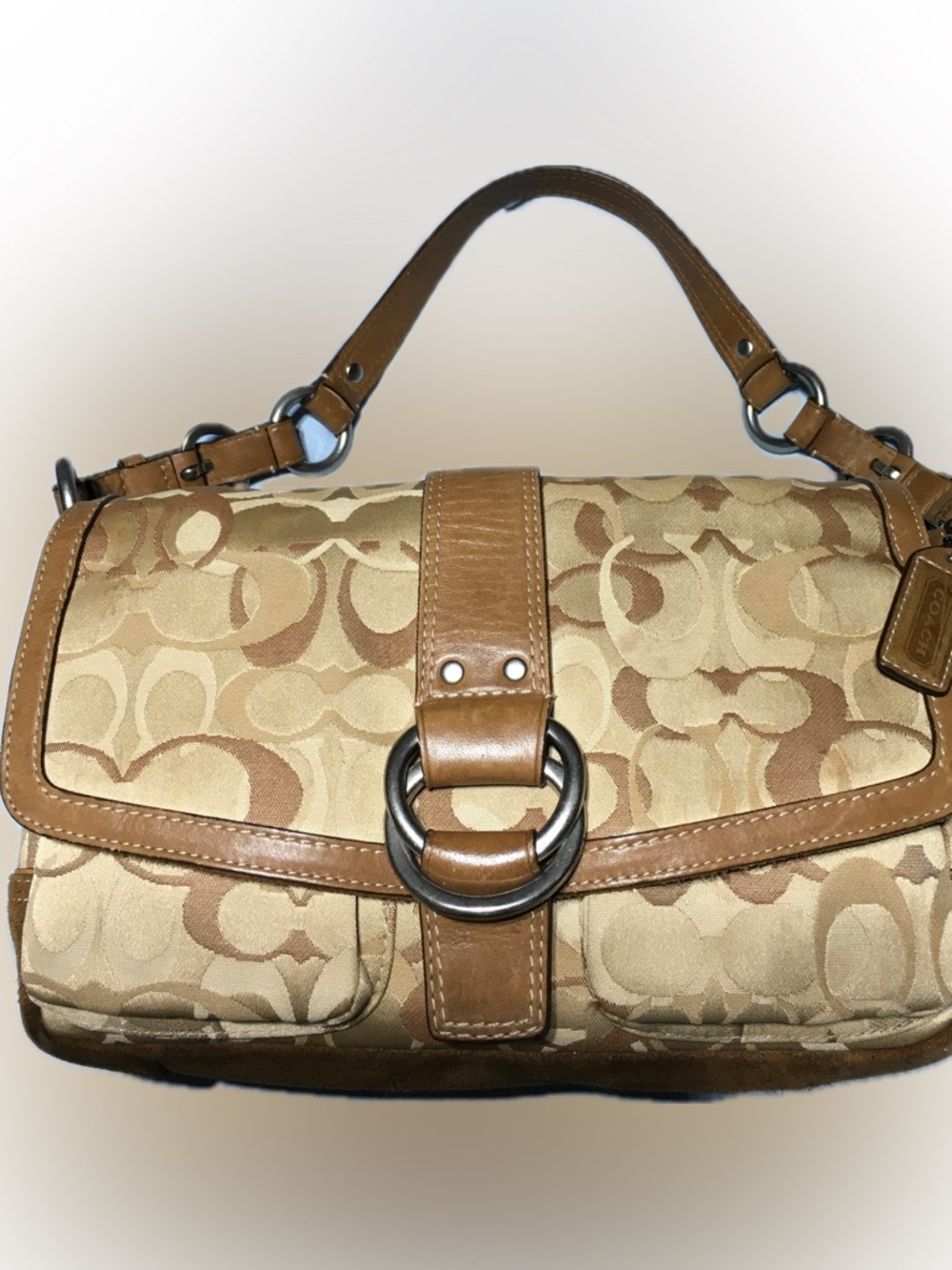 Coach Y2K Chelsea Signature Flap Suede Leather Trim Shoulder Handbag 10144 RARE